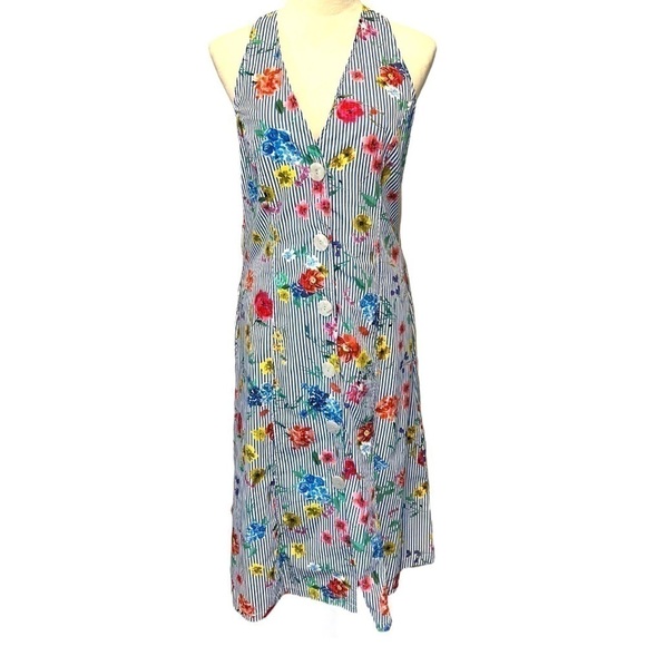 Zara Striped Floral Midi Dress Medium M - Picture 15 of 16